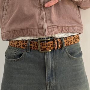 y2k classy leopard print faux fur lining western cowboy boho belt
